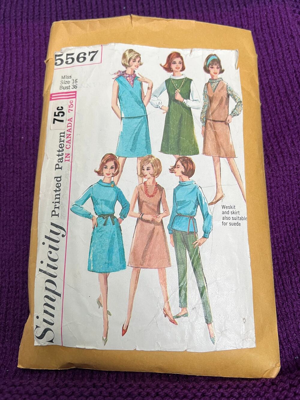 Simplicity 5567 pattern dress jacket pant skirt top 1960s size 16
